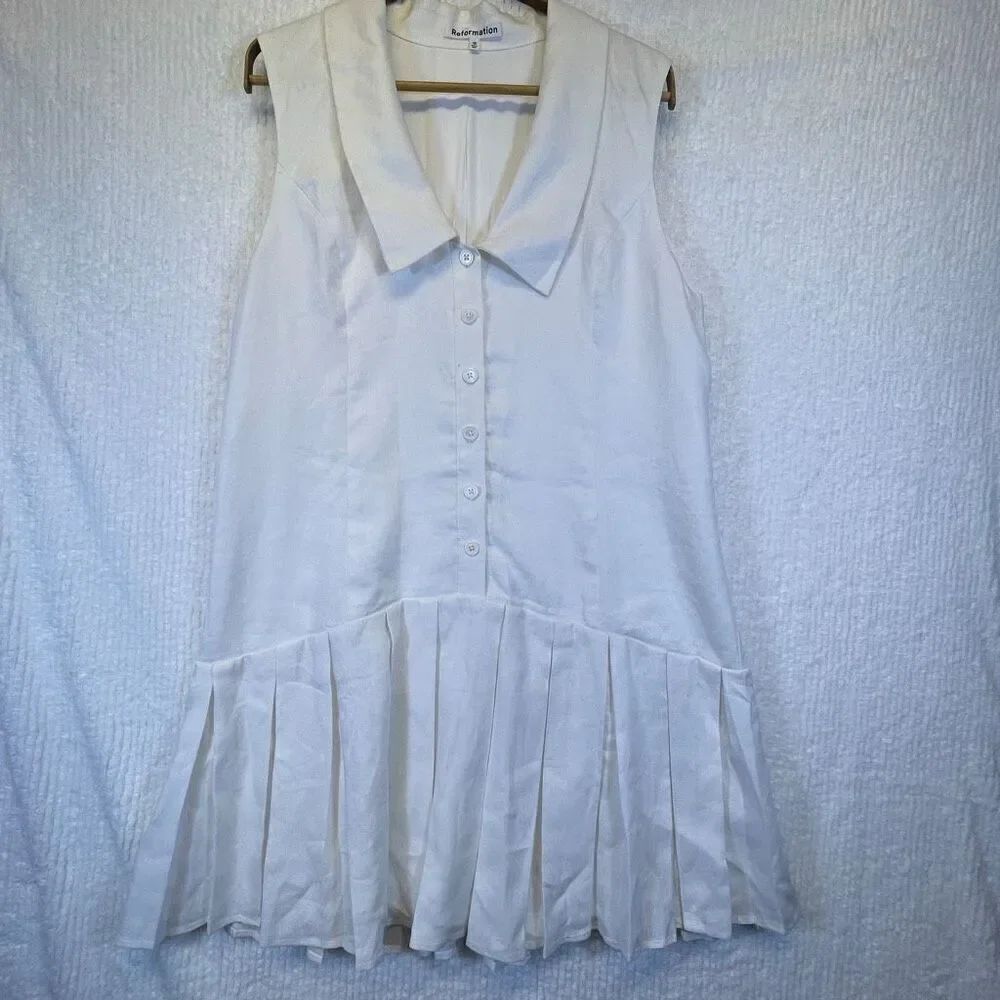 Reformation White Linen Collared Sleeveless Mini Dress Size 10